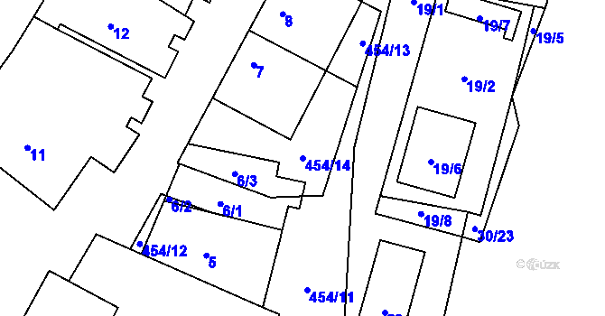 Parcela st. 454/14 v KÚ Kubšice, Katastrální mapa
