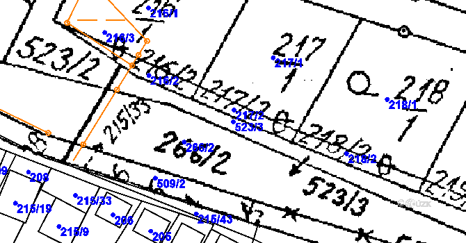 Parcela st. 523/3 v KÚ Kubšice, Katastrální mapa