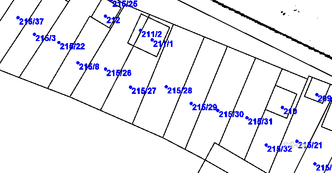 Parcela st. 215/28 v KÚ Kubšice, Katastrální mapa