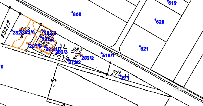 Parcela st. 518/1 v KÚ Kubšice, Katastrální mapa