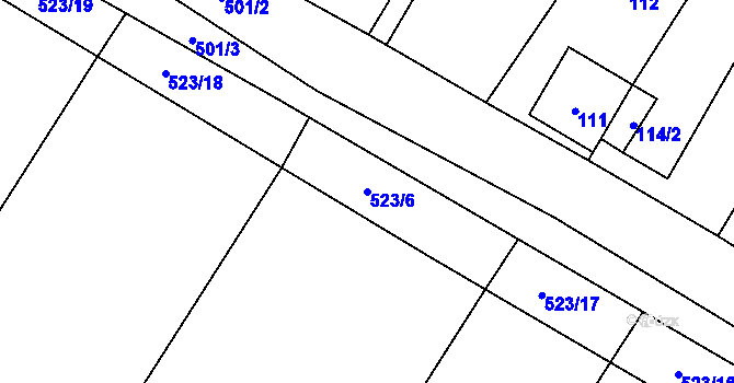 Parcela st. 523/6 v KÚ Kubšice, Katastrální mapa