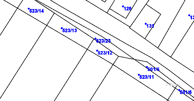 Parcela st. 523/12 v KÚ Kubšice, Katastrální mapa