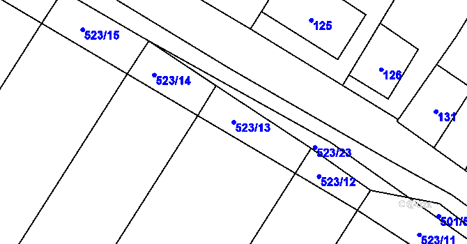 Parcela st. 523/13 v KÚ Kubšice, Katastrální mapa