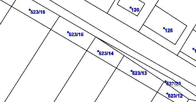 Parcela st. 523/14 v KÚ Kubšice, Katastrální mapa