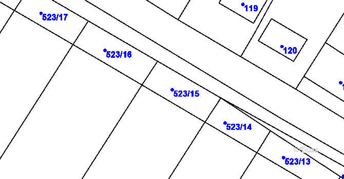 Parcela st. 523/15 v KÚ Kubšice, Katastrální mapa