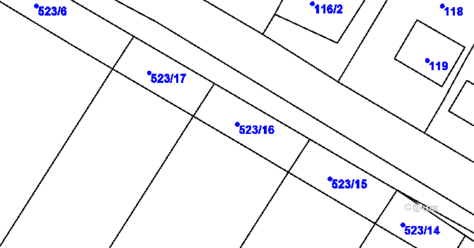 Parcela st. 523/16 v KÚ Kubšice, Katastrální mapa