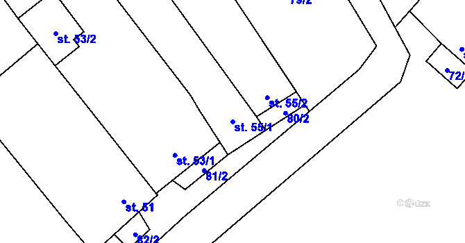 Parcela st. 55/1 v KÚ Kučerov, Katastrální mapa