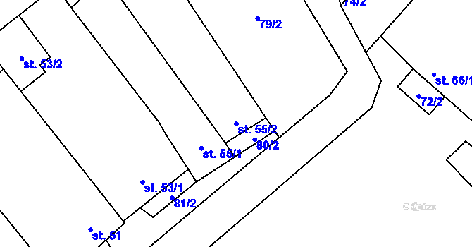 Parcela st. 55/2 v KÚ Kučerov, Katastrální mapa