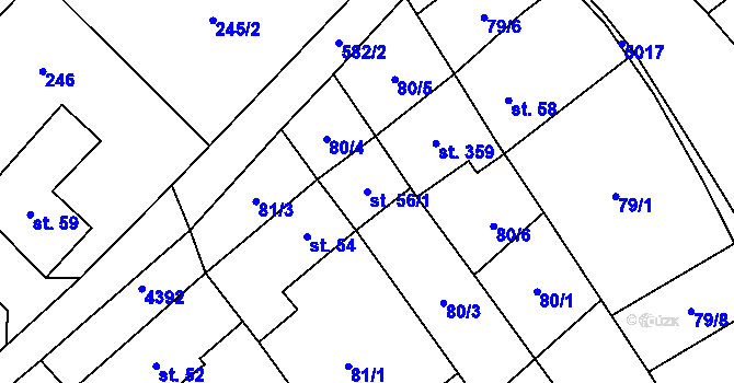 Parcela st. 56/1 v KÚ Kučerov, Katastrální mapa