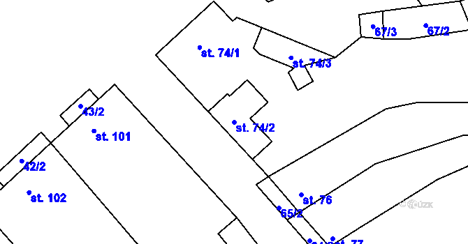 Parcela st. 74/2 v KÚ Kučerov, Katastrální mapa