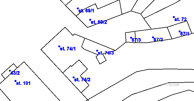 Parcela st. 74/3 v KÚ Kučerov, Katastrální mapa