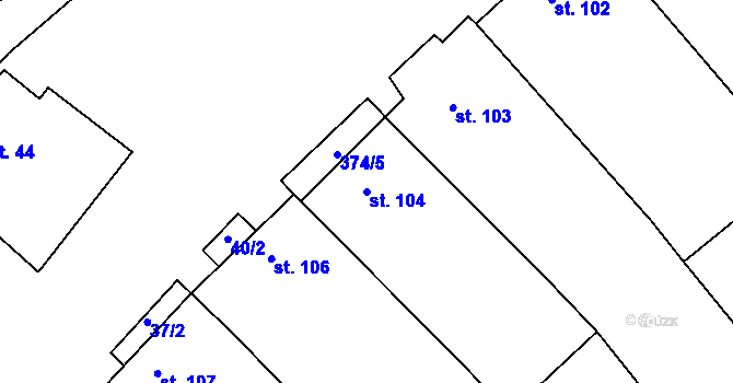 Parcela st. 104 v KÚ Kučerov, Katastrální mapa