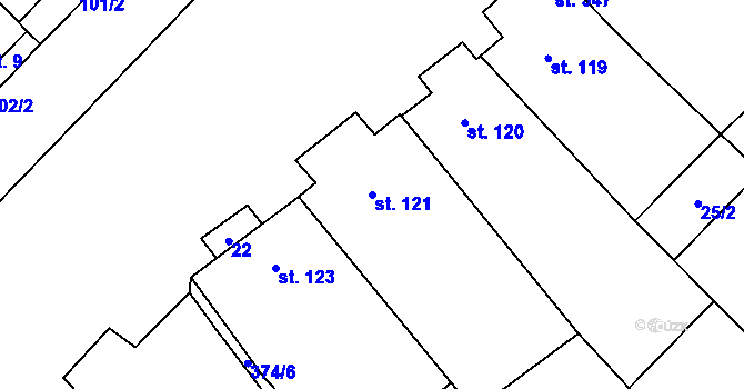 Parcela st. 121 v KÚ Kučerov, Katastrální mapa