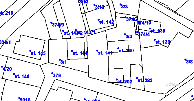 Parcela st. 141 v KÚ Kučerov, Katastrální mapa