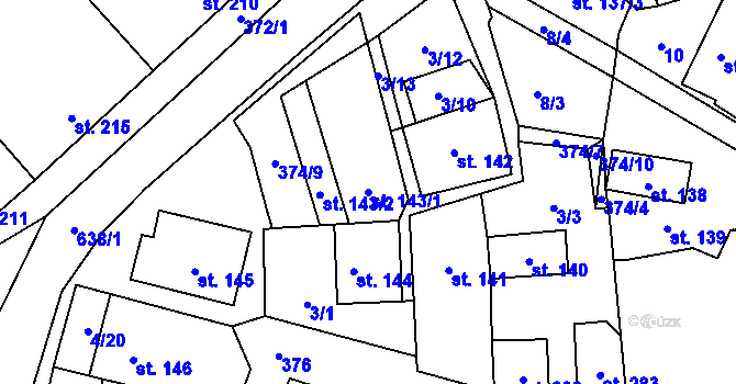 Parcela st. 143/1 v KÚ Kučerov, Katastrální mapa