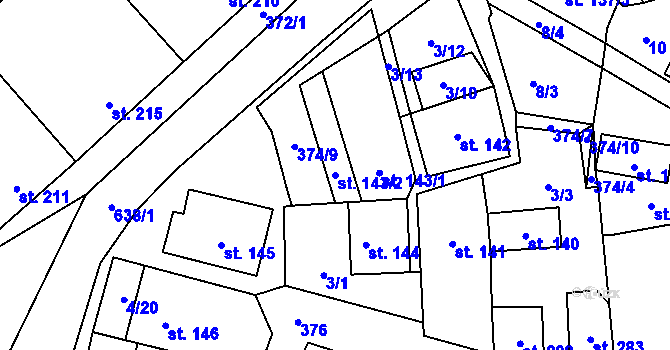 Parcela st. 143/2 v KÚ Kučerov, Katastrální mapa