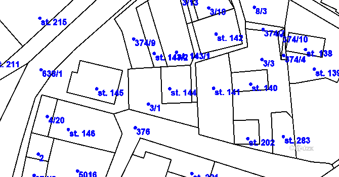 Parcela st. 144 v KÚ Kučerov, Katastrální mapa