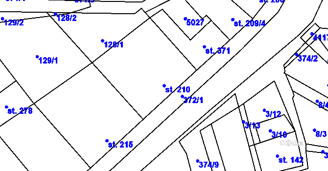Parcela st. 210 v KÚ Kučerov, Katastrální mapa