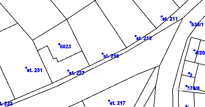Parcela st. 216 v KÚ Kučerov, Katastrální mapa