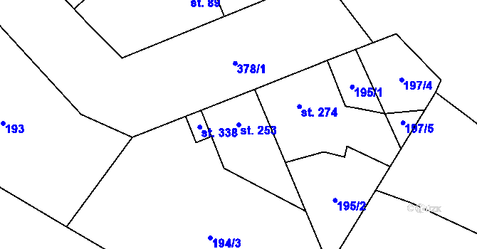 Parcela st. 253 v KÚ Kučerov, Katastrální mapa