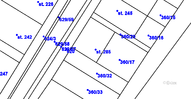 Parcela st. 285 v KÚ Kučerov, Katastrální mapa