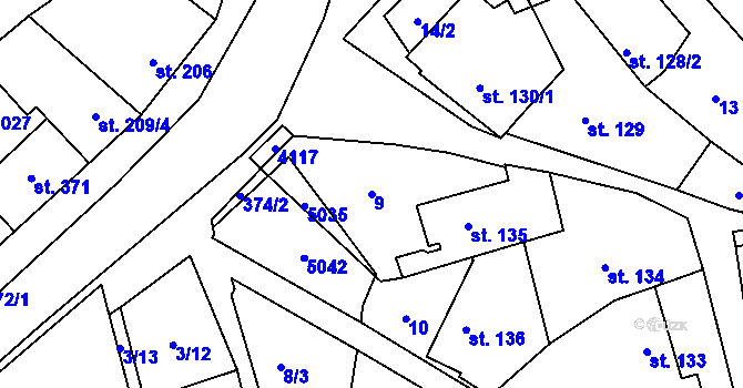 Parcela st. 9 v KÚ Kučerov, Katastrální mapa
