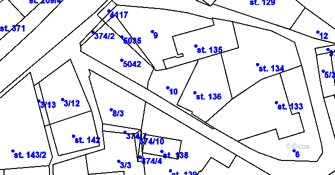 Parcela st. 10 v KÚ Kučerov, Katastrální mapa