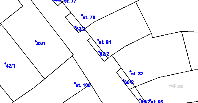 Parcela st. 62/2 v KÚ Kučerov, Katastrální mapa