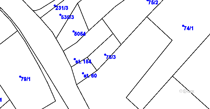 Parcela st. 75/3 v KÚ Kučerov, Katastrální mapa