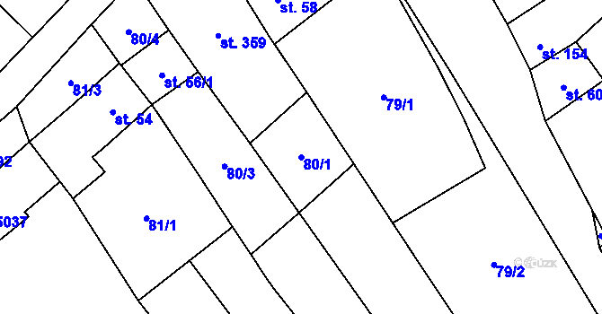 Parcela st. 80/1 v KÚ Kučerov, Katastrální mapa