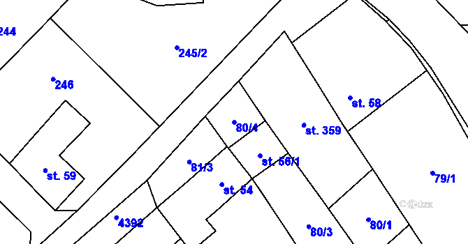 Parcela st. 80/4 v KÚ Kučerov, Katastrální mapa