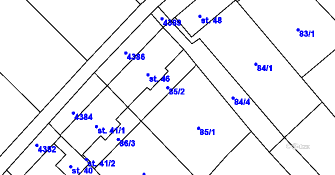 Parcela st. 85/2 v KÚ Kučerov, Katastrální mapa