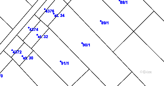 Parcela st. 90/1 v KÚ Kučerov, Katastrální mapa