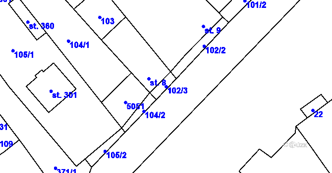 Parcela st. 102/3 v KÚ Kučerov, Katastrální mapa