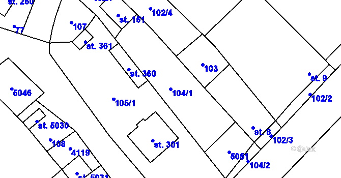 Parcela st. 104/1 v KÚ Kučerov, Katastrální mapa