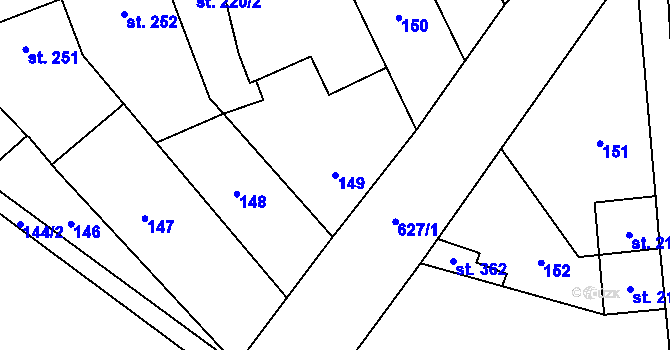 Parcela st. 149 v KÚ Kučerov, Katastrální mapa