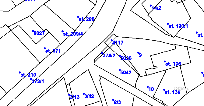 Parcela st. 374/2 v KÚ Kučerov, Katastrální mapa