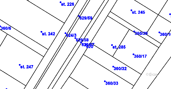 Parcela st. 620 v KÚ Kučerov, Katastrální mapa