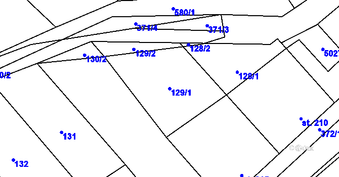 Parcela st. 129/1 v KÚ Kučerov, Katastrální mapa