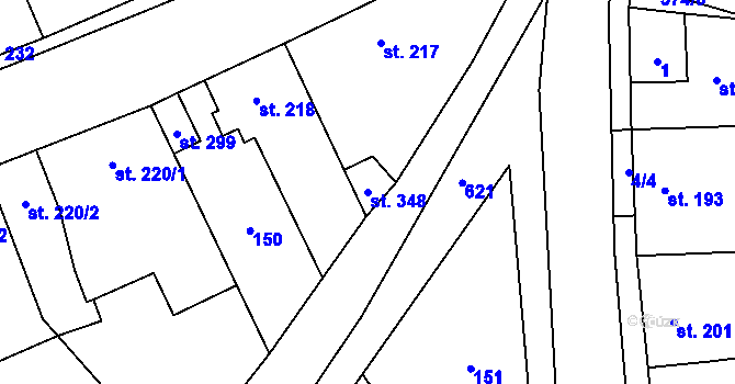 Parcela st. 348 v KÚ Kučerov, Katastrální mapa