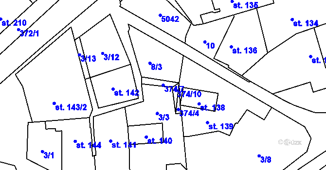 Parcela st. 374/7 v KÚ Kučerov, Katastrální mapa
