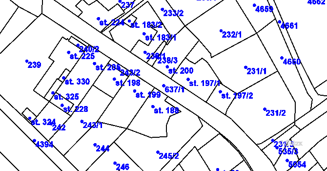 Parcela st. 637/1 v KÚ Kučerov, Katastrální mapa