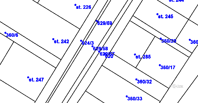 Parcela st. 629/57 v KÚ Kučerov, Katastrální mapa