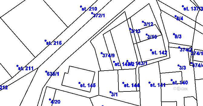 Parcela st. 374/9 v KÚ Kučerov, Katastrální mapa