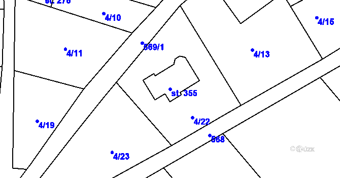 Parcela st. 355 v KÚ Kučerov, Katastrální mapa