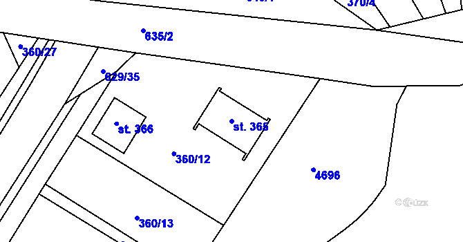 Parcela st. 365 v KÚ Kučerov, Katastrální mapa