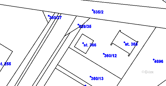 Parcela st. 366 v KÚ Kučerov, Katastrální mapa