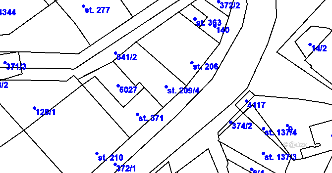 Parcela st. 209/4 v KÚ Kučerov, Katastrální mapa