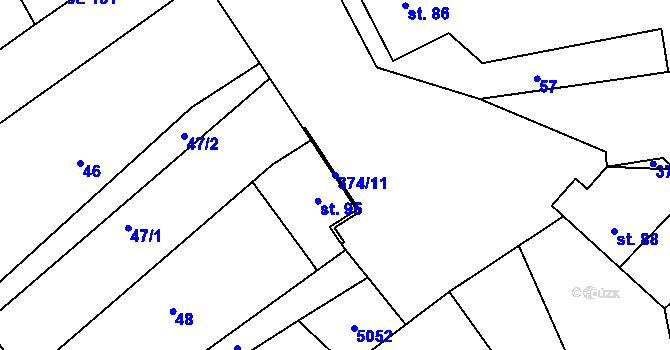 Parcela st. 374/11 v KÚ Kučerov, Katastrální mapa