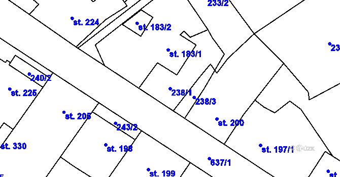 Parcela st. 238/1 v KÚ Kučerov, Katastrální mapa